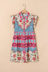 Boho Patchwork Button Front Ruffle Sleeve Vacation Dress